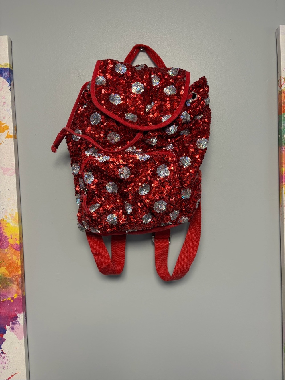 Disney Red Sequin Backpack with Iridescent Polka Dots